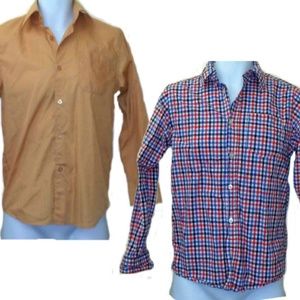 Boys Size 12 Dress Shirt Oshkosh Button Blue Tan